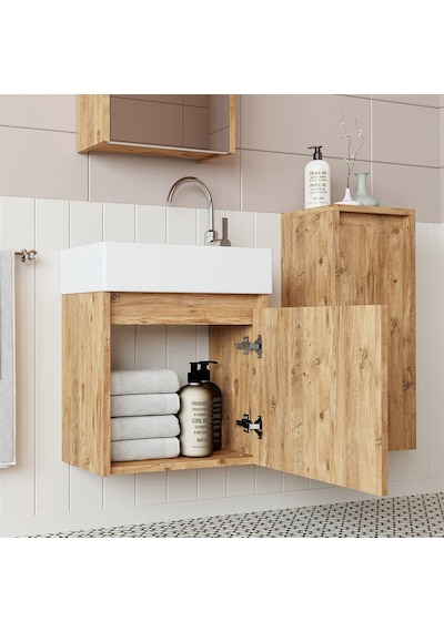 Roomart Ayaksız Tek Kapaklı Lavabolu 50 Cm Banyo Dolabı-aynalı Üs Atlantikçam