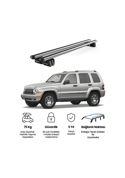 Pençe Jeep Cherokee Renagede 2005-2013 Uyumlu Gri Ara Atkı Port Bagaj Tavan Barı