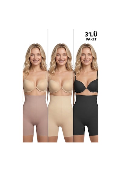 Cottonhill Yüksek Bel  Lazer Kesim Kadın Korse Siyah-kahverengi-ten 3'lü Paket Ten Rengi - Siyah
