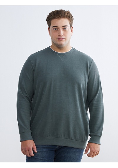 Lcwaıkıkı Classic Yeşil Büyük Beden Bisiklet Yaka Erkek Sweatshirt