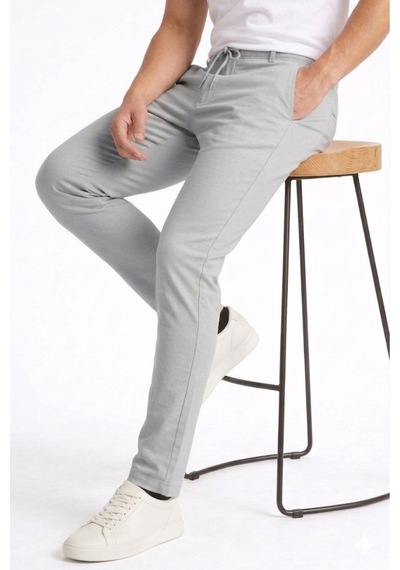 Bürke Erkek Gri Renk Bel Lastikli Likralı Esnek Dar Kalıp Slimfit Pantolon