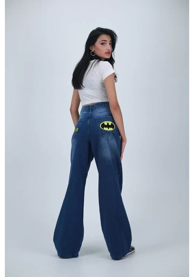 Paradise Batman Baskılı Dark Blue Baggy Jean Çok Renkli