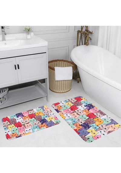 Rovigo Home Baskılı Kaymaz Taban 2 Li Banyo Paspas Takım Rvg5125-100X60-60X50 Çok Renkli