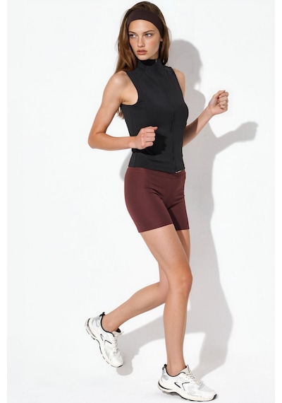 Hiccup Fitted Balıkçı Yaka Kolsuz Active Top Siyah