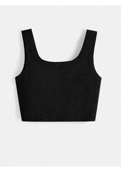 Liona U Yaka Askılı Siyah Renk Fitilli Crop Top Büstiyer