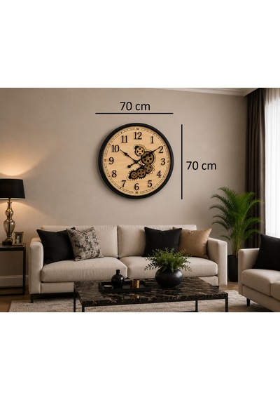 Siyah Antique Motion 70 X 70 Cm Çarklı Duvar Saati