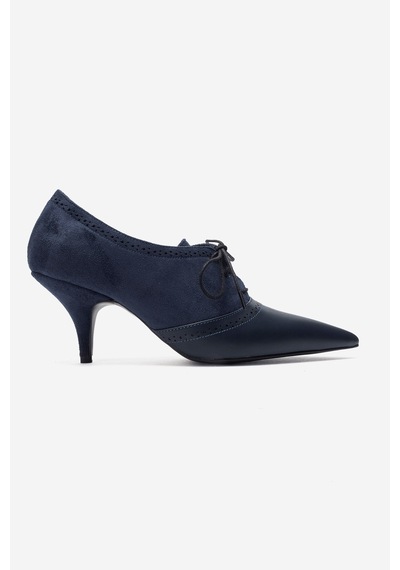 Luvi Shoes Medley Lacivert Süet Lacivert Cilt Bağcıklı Kadın Topuklu Ayakkabı