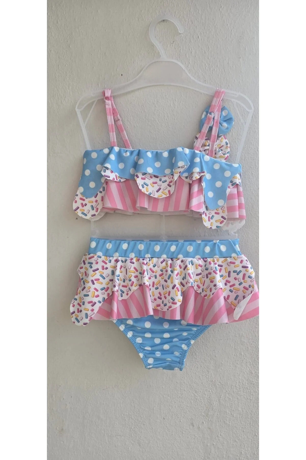 Bilge Trend Kız Çocuk Cup Cake Konseptli Fırfırlı Bikini Takımı Pembe - Mavi