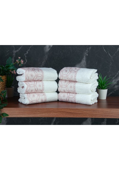 Dantelli Güpürlü Lüks %100 Pamuk Çeyizlik 6 Lı El Yüz Havlu Seti 40x70 - Pembe - 4400 Pembe