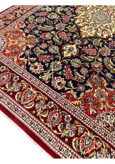 El Dokuma İran Kum Halısı 140x210 Kırmızı Lacivert %100 Yün Halı Lacivert