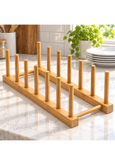 Tr 6 Bölmeli Bambu Tabaklık, 30 X 12 Cm Tezgâh Üstü Ve Dolap İçi Tabak Düzenleyici, Kesme Tahtası, Servis Taba Genel