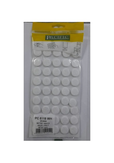 Cateksss Pacific Yuvarlak Yapışkanlı Sandalye Koltuk Mobilya Ayak Keçesi Felt 18 Mm Beyaz - 48 Li Paket