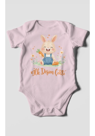 Morivokids İlk Dişim Çıktı Kısa Kollu Bebek Body %100 Pamuk Zbn119-kk Bebe Pembe