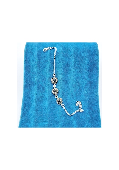 Oltu Taşı Ve Gül Markazit Model 925 Ayar Gümüş Bileklik Gümüş  - Siyah