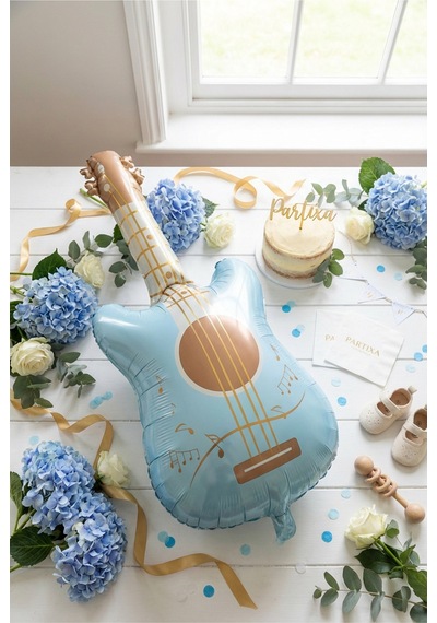Retro Mat Mavi Gitar Folyo Balon 46x89 Cm Müzik Temalı Doğum Günü Parti Süsü Çok Renkli