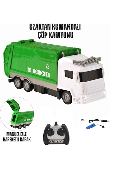 Uzaktan Kumandalı Şarjlı Çöp Kamyonu Arabası Full Fonksiyon Şarjlı 1:16 Işıklı Çöp Kamyonu 2.4 Ghz