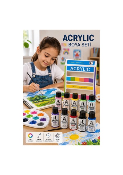 Chalk Akrilik Boya 10 Renkx40 Ml Fırça Hediyeli 1 Paket Monalisa Akrilik Boya Resim Dersi Tuval Ahşap Taş Boya Seti Çok Renkli