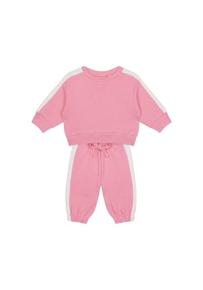 Antebies Organik Pembe Beyaz Beli Lastikli Bağcıklı Manşetli Kız Bebek Sweatshirt Eşofman Takımı