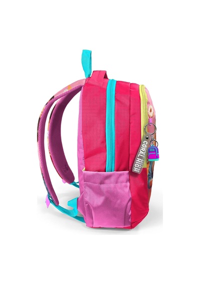 Kids Pembe Neon Mercan Fashion Girl Desenli Üç Bölmeli Okul Sırt Çantası 23669