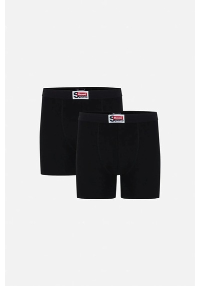 Kom 2'li Boxer Arsenal Düz Uzun Boy Pamuklu Likralı Erkek Boxer Siyah