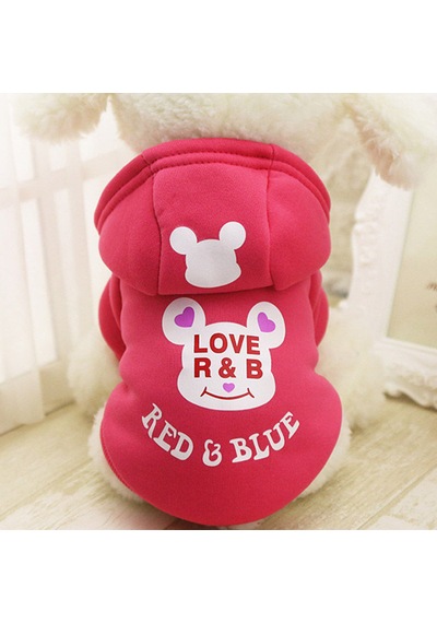 Köpek İçin Polarlı Kışlık Pembe Sweat Love Red & Blue