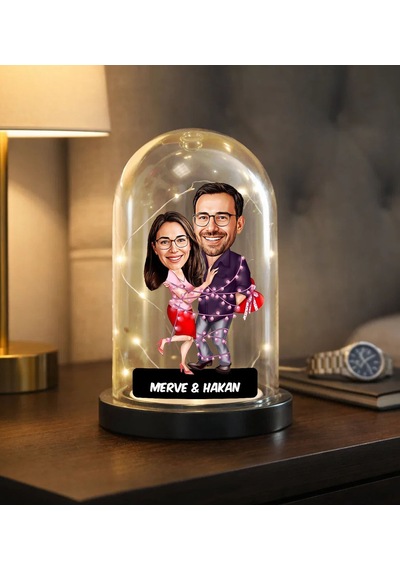 Bk Gift Kişiye Özel Sevgiliye Karikatürlü Led Işıklı Cam Fanus Biblo -10, Romantik Hediye, Ev Hediyesi, Sevgiliye Hediye