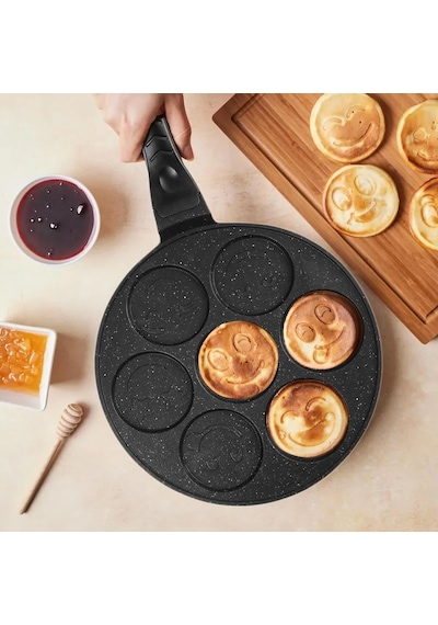 27 Cm Döküm Granit Emojili Pancake Tavası Yapışmaz Granit Kaplama Krep Ve Pancake Tavası Da Siyah