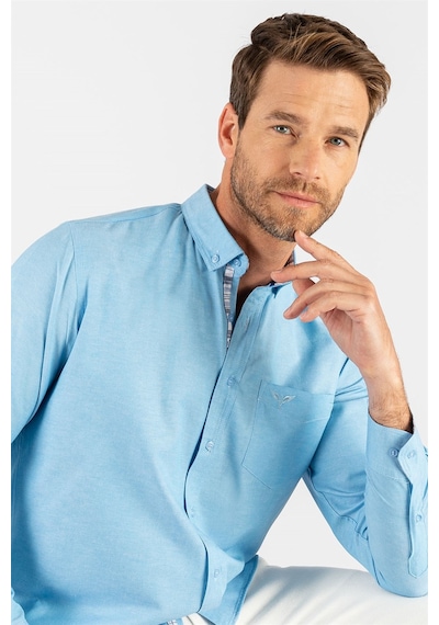 Tudors Klasik Fit Rahat Kesim Poplin Oxford Erkek Gömlek-23437 Mavi