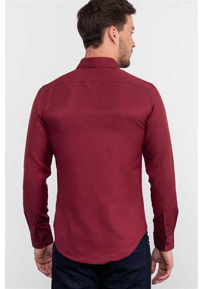 Tudors Slim Fit Dar Kesim Oxford Spor Erkek Gömlek-19646 Bordo