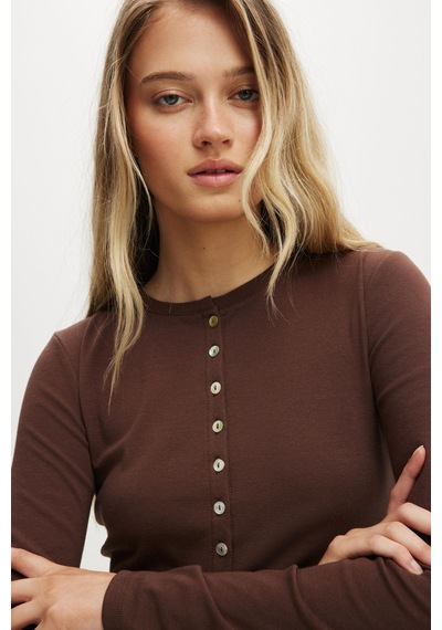 Madmext Acı Kahve Slim Fit Düğmeli Kadın Hırka Mg2580 Acı Kahverengi