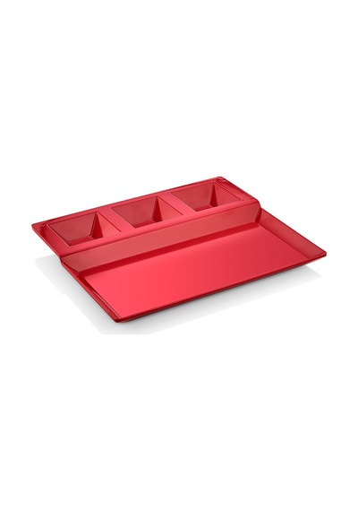 6 Adet Melamin Burger Tabağı 27x23cm Bölmeli Hamburger Patates Tabağı Makinede Yıkanabilir Kırmızı
