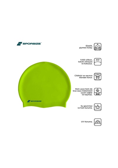Silicone Swimming Cap - Deniz Ve Havuz Silikon Yüzücü Bonesi Yeşil