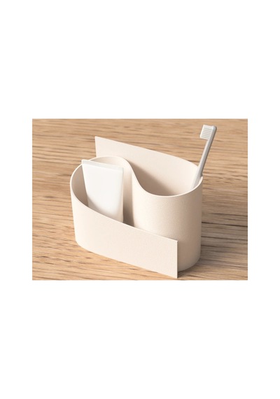 Alvera Kavisli Diş Fırçası Ve Küçük Eşya Tutucu Masa Ve Banyo Organizeri Modern Minimal - Krem