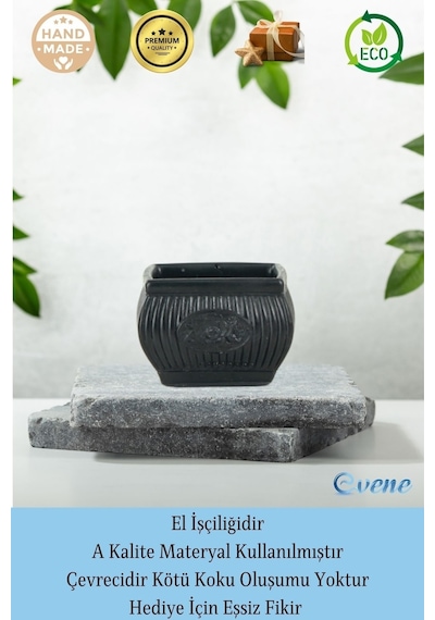 Eskitme Mumluk Şamdan Tealight Mum Uyumlu Mini Çizgili Çiçekli Model - Siyah