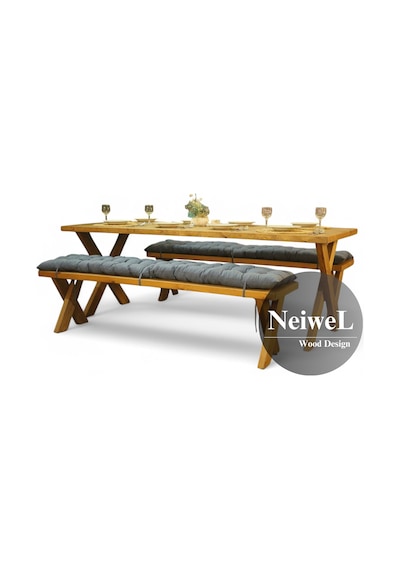 Neiwel Koen Doğal Ahşap Banklı Mutfak Ve Yemek Masası Takımı-100-200 Takım Açık Ceviz Neiwel Koen Doğal Ahşap Banklı Mutfak Ve Yemek Masası Takımı-100-200 Takım Açık Ceviz