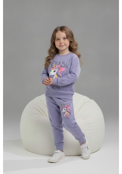 Serenad Kids Unicorn Baskılı Penye Kız İkili Takım 3-10 Yaş -je261065275 - Lila