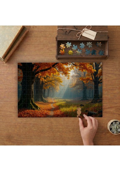 Sonbaharda Orman Manzarası Tasarımı 240 Parça Ahşap Puzzle Ahşap Kutuda Mpy60476