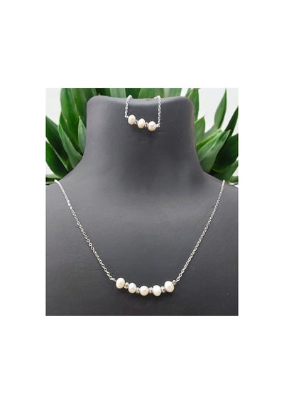 Doğal Inci Kolye Bileklik Set Gümüş