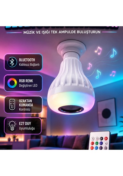 Kablosuz Bluetooth Led Lambalı Hoparlör Dekoratif Akıllı Ampul Tasarımlı