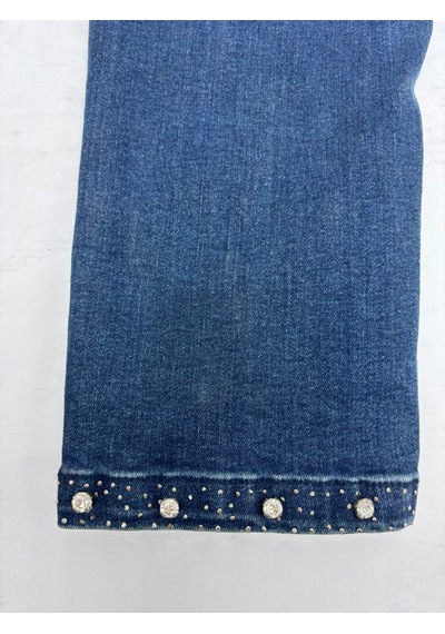 Zanessi Fashıon Büyük Beden Kemerli Likralı Taşlı Denim Kadın Pantolon Lacivert