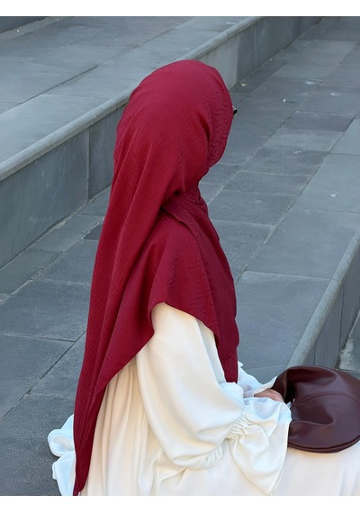Qalortex Scarf Premium Jakarlı Sare Büyük Boy Eşarp - Bordo