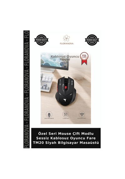 Özel Seri Mouse Çift Modlu Sessiz Kablosuz Oyuncu Fare Tm20 Siyah Bilgisayar Masaüstü