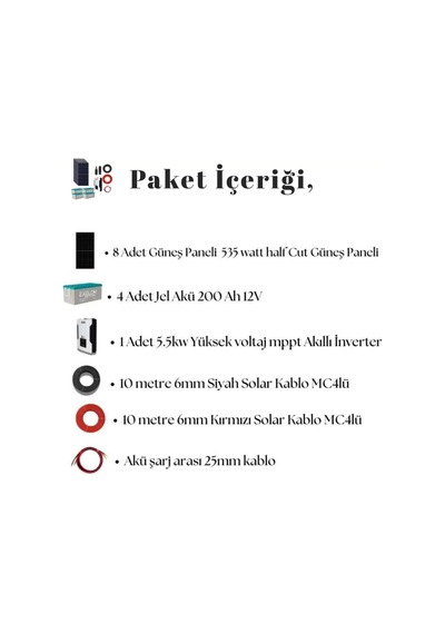 Büyük Bahçe Evi Solar Paketi 6.2kw İnverter 4800w Güneş Paneli 800ah Jel Akü