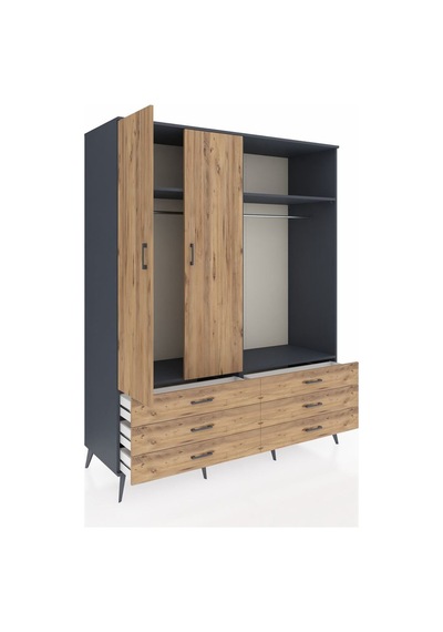 Kronos Gardrop 4 Raflı 6 Çekmeceli 2 Askılı 176x59x221 Antrasit-çam Çam Kronos Gardrop 4 Raflı 6 Çekmeceli 2 Askılı 176x59x221 Antrasit-çam Çam