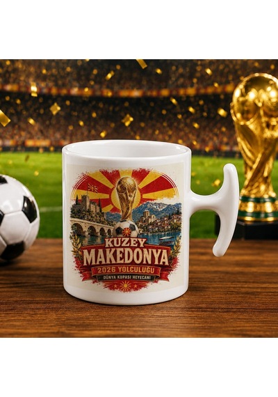 Bk Gift Kuzey Mekadonya Taraftar Temalı Dünya Futbol Kupası Tasarımlı Hammer Kupa Bardak-2 Beyaz