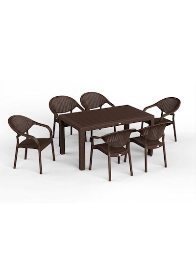 90 X 150 Bambu Plastik Rattan Camsız Bahçe Balkon Teras Masa Takımı 6 Kolçaklı Sandalyeli Kahverengi 90 X 150 Bambu Plastik Rattan Camsız Bahçe Balkon Teras Masa Takımı 6 Kolçaklı Sandalyeli Kahverengi