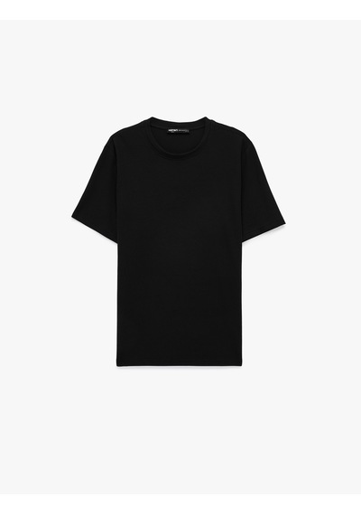 Koton Regular Fit Kısa Kollu Pamuklu Waffle Dokulu Bisiklet Yaka Tişört Siyah 6sam10406mk