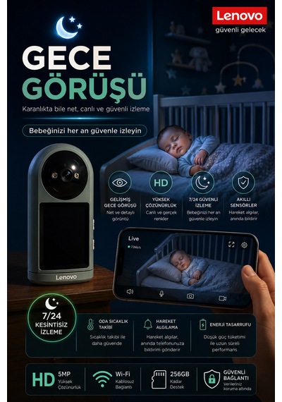 Lenovo 5mp Ekranlı Görüntülü Konuşulabilen Bebek Kamerası Evcil Hayvan Ve Yaşlı Bakım Güvenlik Kamerası