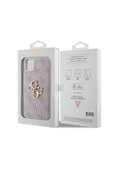 Apple Uyumlu iPhone 11 Kılıf Guess Pu Deri Büyük Metal Logo Dizaynlı Kapak Pembe