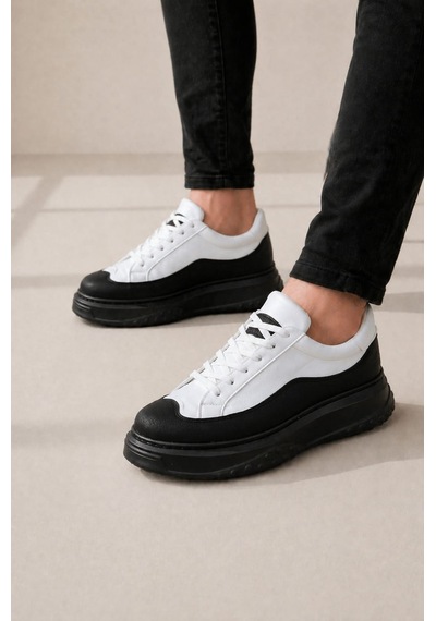 Ay Mood Jy507 Dara Bağcıklı Cilt Erkek Günlük Sneaker Ayakkabı Cst Beyaz/siyah